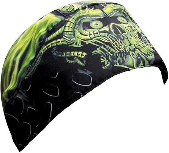Capsmith Danbanna Deluxe Select Platinum Edition in the Cellar Green Devil Skull Doo Rag Skull Cap Headwrap with Sweatband
