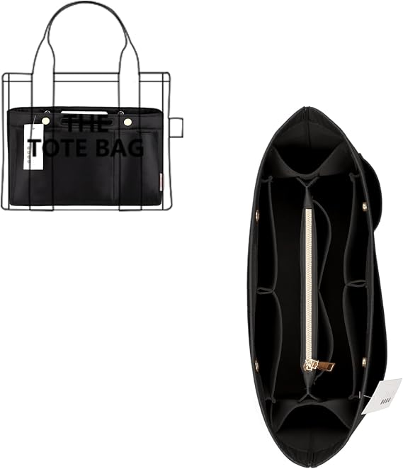 ZTUJO Purse Organizer Insert For Handbags, Silky Bag Organizer With 2 Zippers For Speedy Neverful Tote and More (Black, Medium)