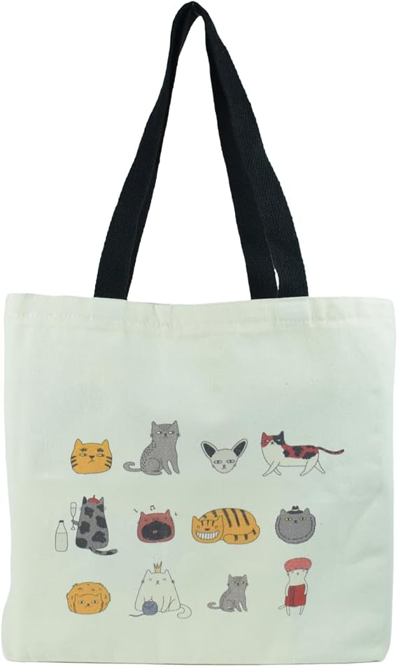 Cute Tote Bag for Women Canvas Shoulder Bags Cat Dog Handbags Purse