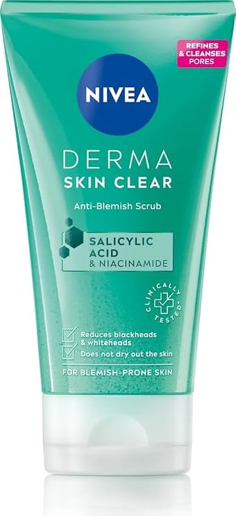 NIVEA Derma Skin Clear Anti-Blemish Peeling 150 ml Exfoliating Clarifying Gel with Salicylic Acid, Sea Salt & Niacinamide for Pore-Refining Face & Body Care