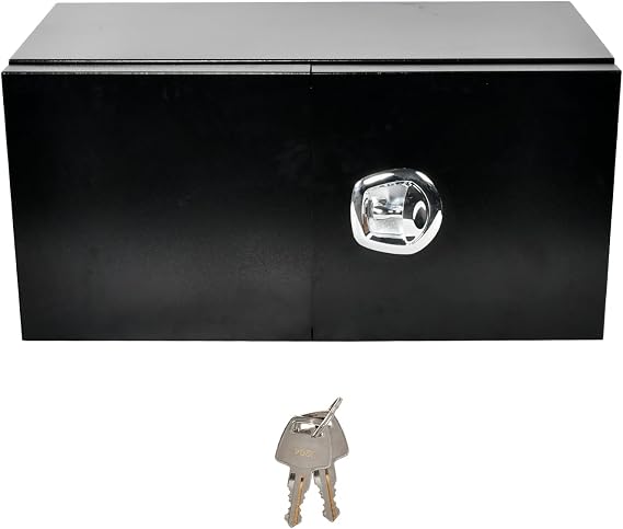 36 Inch Smooth Steel Underbody Truck Box w/Barn Door | For Car Outdoor Trailer Pickup RV Storage Organizer,Heavy Duty 36''X18''X18'' Toolbox W/Lock T-Handle Latch w/Keys Black