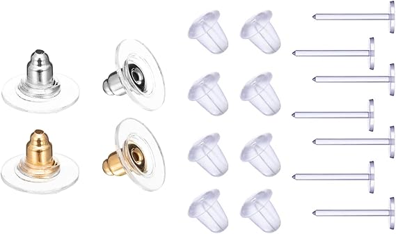 Plastic Earrings,Clear Plastic Post Earrings Silicone Earrings Clear Stud Earrings 100 Pairs Back Earrings and Blank Pins Stud&100Pcs Earring Backs