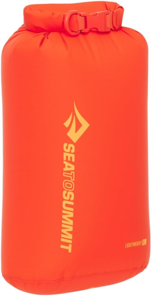 SEA TO SUMMIT - Lightweight Dry Bag S 5L - Waterproof Storage - Roll-Top Closure - Recycled Fabric - Base Lash Point & D-Ring - For Backpacking & Kayaking - 16.8 x 14 x 32cm - Spicy Orange - 50g