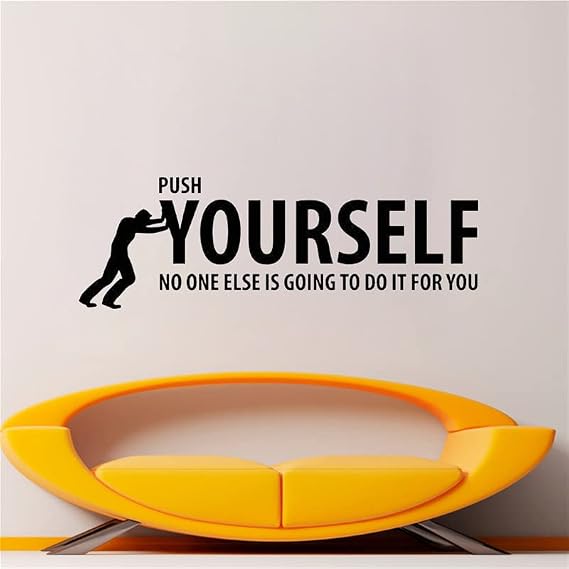 Push Yourself Wall Quote Sticker Success Fitness Decals Vinyl Bedroom Living Room Gym Interior Design Art Mural YMX68 (42x14cm, Black)