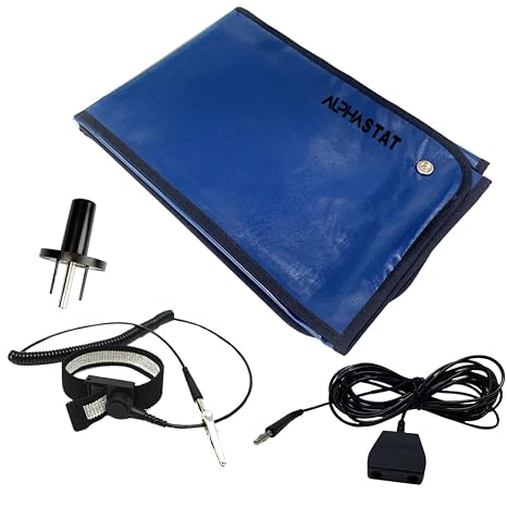 Anti-Static Mat Kit Portable Electronic Repair Station - ESD Mat, Outlet Adapter, Wrist Strap and Grounding Cord - Blue