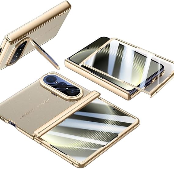 Leather Case for Huawei Pura X Max, Built-in Privacy Screen Protector, Camera Protection, Shockproof Full Body Phone Case,for Pura Xmax (Gold,Anti-peeping)