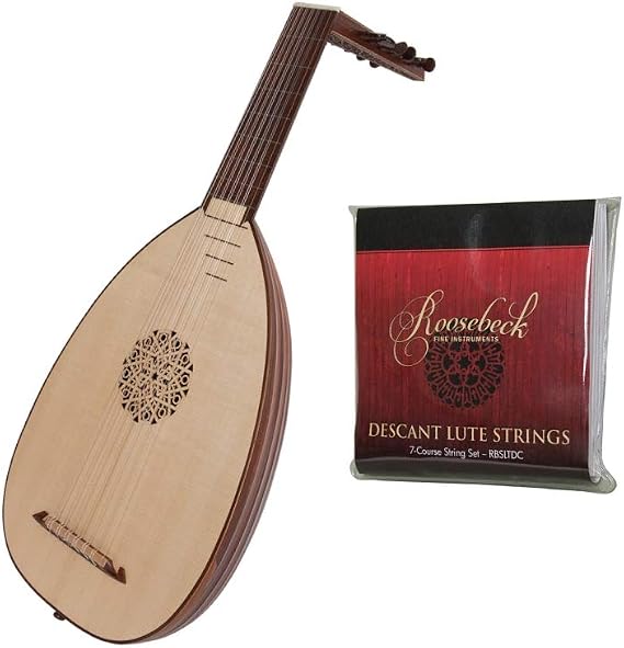 7-Course Lute Bundle Includes: Pro Quality Deluxe 7-Course Roosebeck Lute W/Gig Bag - Lt7drsn + Roosebeck 7-Course Descant Lute String Set