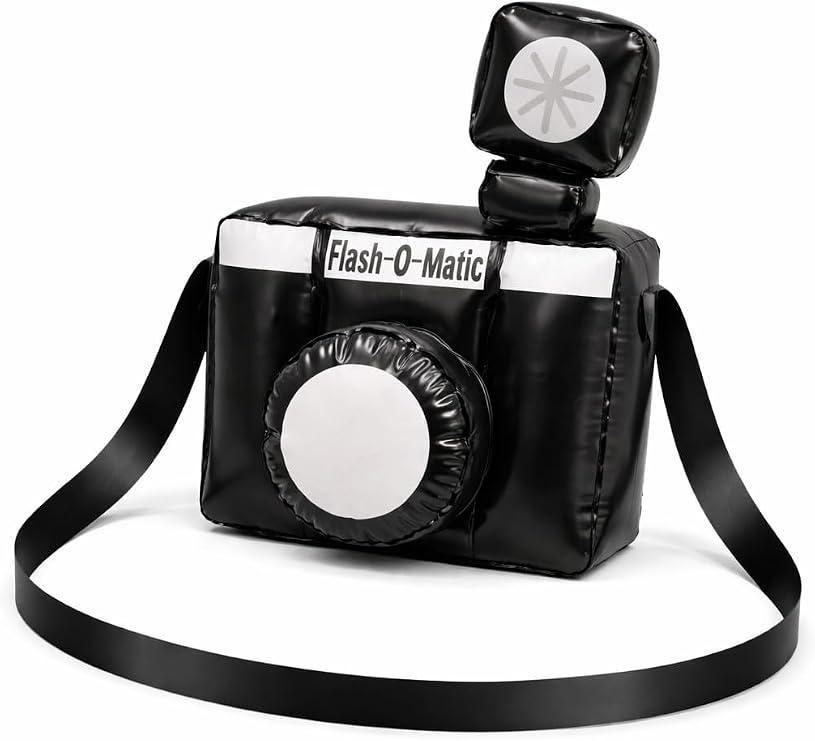 Inflatable Camara | Large Inflatable Clown Camera | Paparazzi & Photobooth Props | Oversized Camera Prop | Black/Silver | 10H x 7.5W x 5.5D Inches