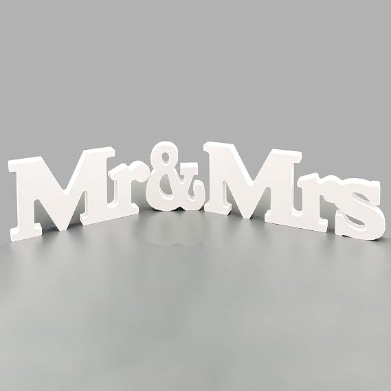 Mr & Mrs Wedding Sign for Table Decoration Photo Props,Party Table,Top Dinner,Rustic Wedding Decorations (White)