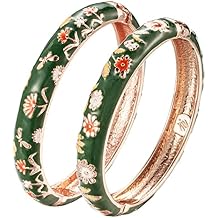 UJOY Vintage Bracelet Plated Enameled Jewelry Spring Hinge Metal Cuff Cloisonne Bangles Set Gift Box Packed 55A