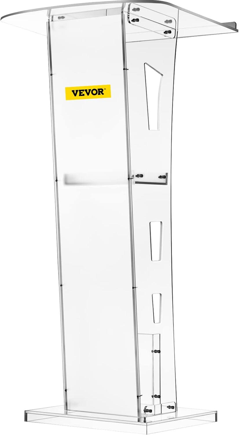 VEVOR Acrylic Podium 47.5 Tall Plexiglass Podium 26.8x14.3 Table Acrylic Pulpits for Churches 8 mm Thick Acrylic Board Acrylic Podiums and Lecterns Design for Lecture Recital Speech & Presentation