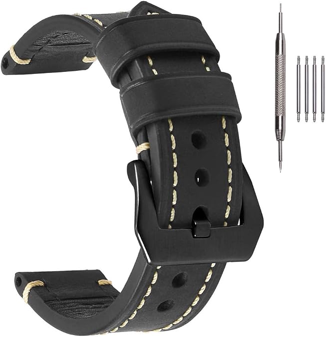 Vintage Crazy Horse & Oil Wax Thick Leather Watch Bands for Men | 4mm straight thick design, calfskin lining, brushed steel buckle, made for thick watches and rugged casual wear