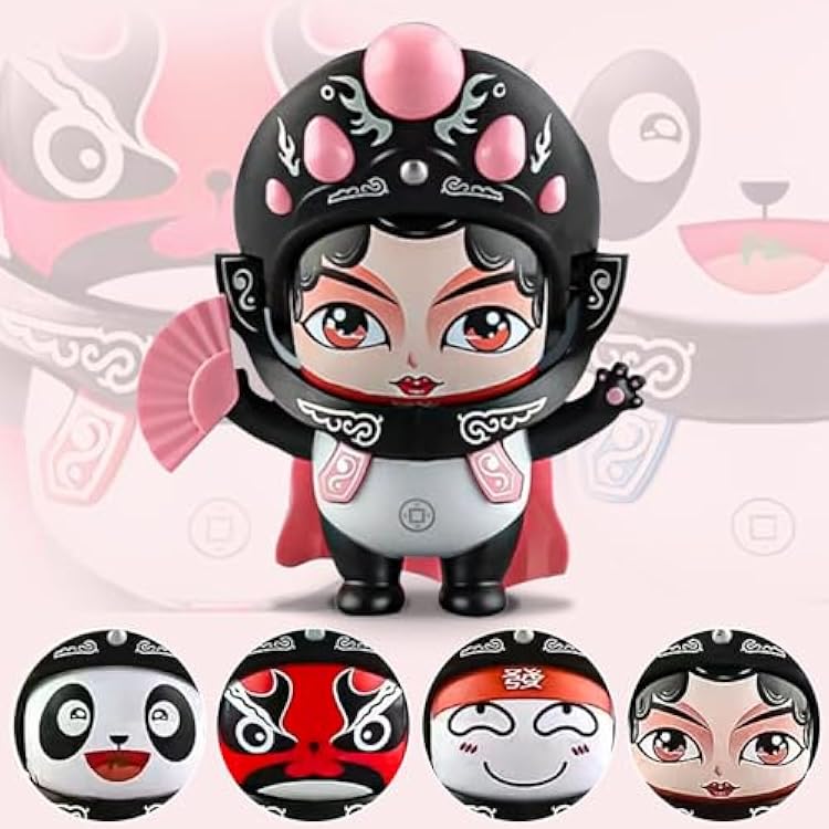 Sichuan Opera Face Changing Doll, Chinese Peking Figurine with 5 Unique Faces, Beijing Bian Lian Plastic Decorative Ornament Toy, Handicraft Mascots Souvenir for Home Office Hotel,Pink