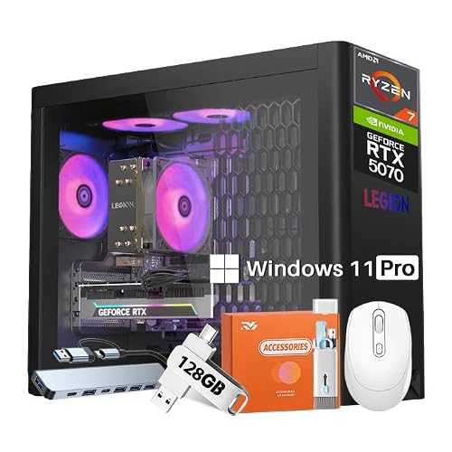 Lenovo Legion Tower 5 Gen 10 Gaming Desktop, NVIDIA RTX 5070 12GB GDDR7 Graphics, AMD Ryzen 7 7700 Up to 5.3GHz, 32 GB DDR5 RAM, 2 TB SSD, Wi-Fi 6E, Bluetooth 5.3, Windows 11 Pro, wAccessories