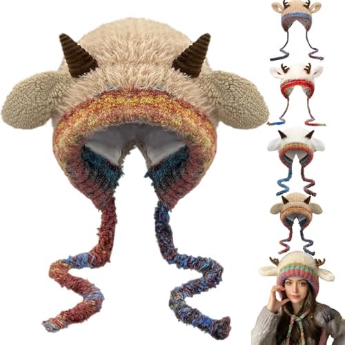 Festive Christmas Antler Hat, 2-in-1 Antler Hat & Handbag, Knitted Winter Warm Reindeer Beanie Beret for Xmas Gift