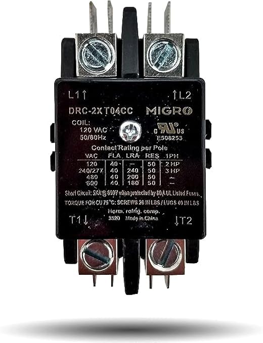 Migro 40 Amp 2 Pole NEMA 600V HVAC Heavy Duty Definite Purpose Contactor 24V Coil, Motor Load 40A and Lighting Load 50A