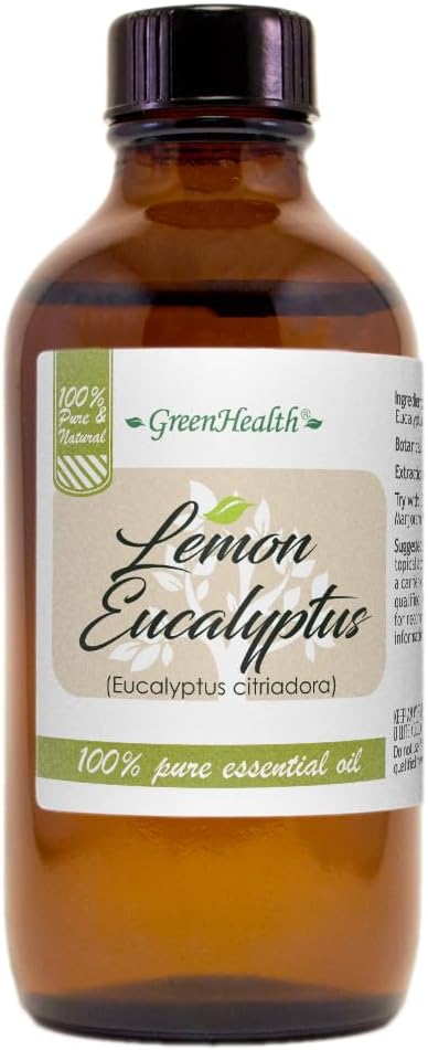 GreenHealth Lemon Eucalyptus Essential Oil - 4 fl oz (118 ml) Glass Bottle with Cap - 100% Pure Essential Oil