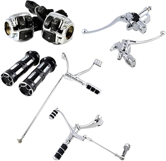 Compatible with Harley Sportster XL 1200 883 2004-2013 Set Forward Controls 1" Handlebar Hand Grips 2X Switch with Harness Hydraulic Brake Master Cylinder Clutch Levers (Chrome)