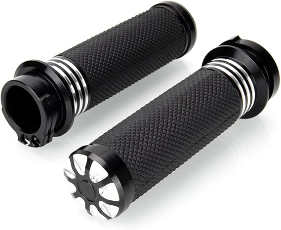 1" Motorcycle Hand Grips Black Chrome Handlebar Grips Compatible with Harley Touring Honda Yamaha Suzuki Kawasaki