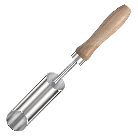 FLORA GUARD Stainless Steel Small Bulb Planter Tool, 30cm Garden Transplanter Didder with Wooden Handle, Manual Hole Digger for Planting Bulbs, Seeds & Seedlings