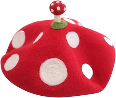 Lolita Red Mushroom Beret Kawaii Red Hat Artist Painter Women Wool Cap Warming Gift