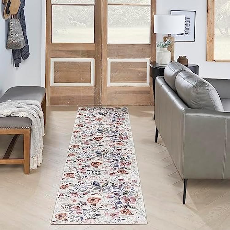 Nourison Home Nourison Washables Ivory Pink 22 x 8 Area Rug - Easy Clean, Non Shedding, Bed Room, Living Room, Dining Room, Kitchen 8 Runner