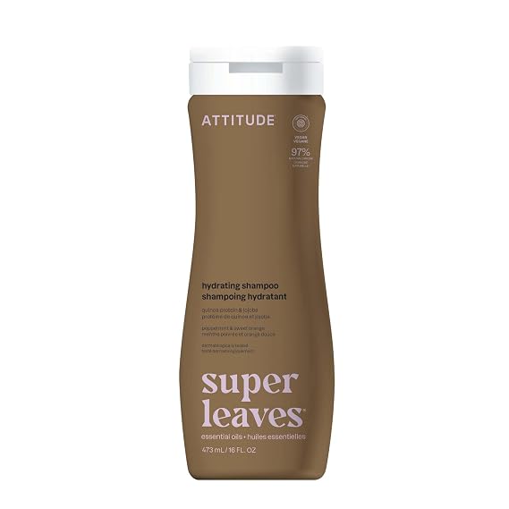 ATTITUDE Hydrating Shampoo for Dry Scalp & Dehydrated Hair, Essential Oils, EWG Verified, Vegan Clean Beauty Hair Care, Peppermint & Sweet Orange, 16 Fl Oz