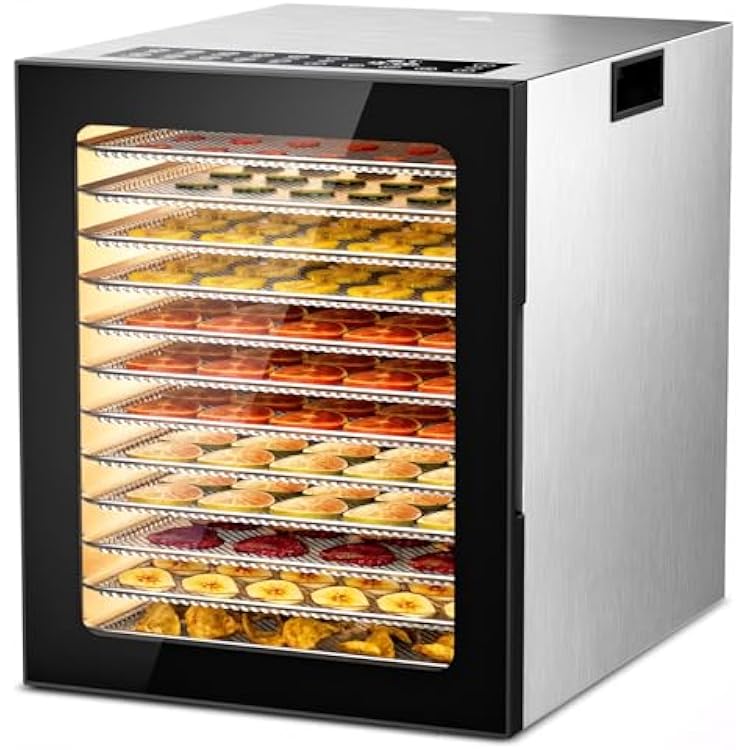 Food Dehydrator, 12 Stainless Steel Trays Dehydrator Machine, 48 Hour Digital Timer and 167F Temperature Adjustable, 850W Food Dryer for Jerky, Dog Treats, Meat, Fruit, Herbs