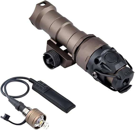 500 Lumens Mini Scout Flashlight Torch Light,LED White Light Flashlight With Constant/Momentary Modes,with Remote Pressure Switch & Replaceable Mount Base Combo,Fits For 20mm Pic Rail Mounting,Tan