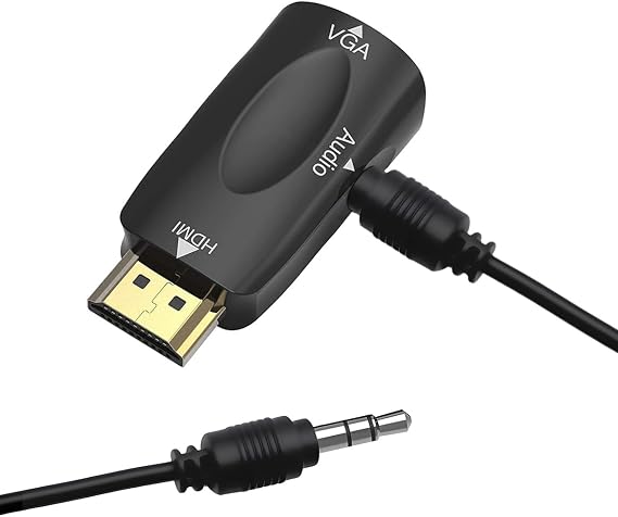 Guamar HDMI to VGA Adapter Converter with 3.5mm Audio Jack Cable for Older Monitor TV Computer Laptop PC Projector Desktop - 1080P HDMI Male to VGA Female Display Gold-Plated