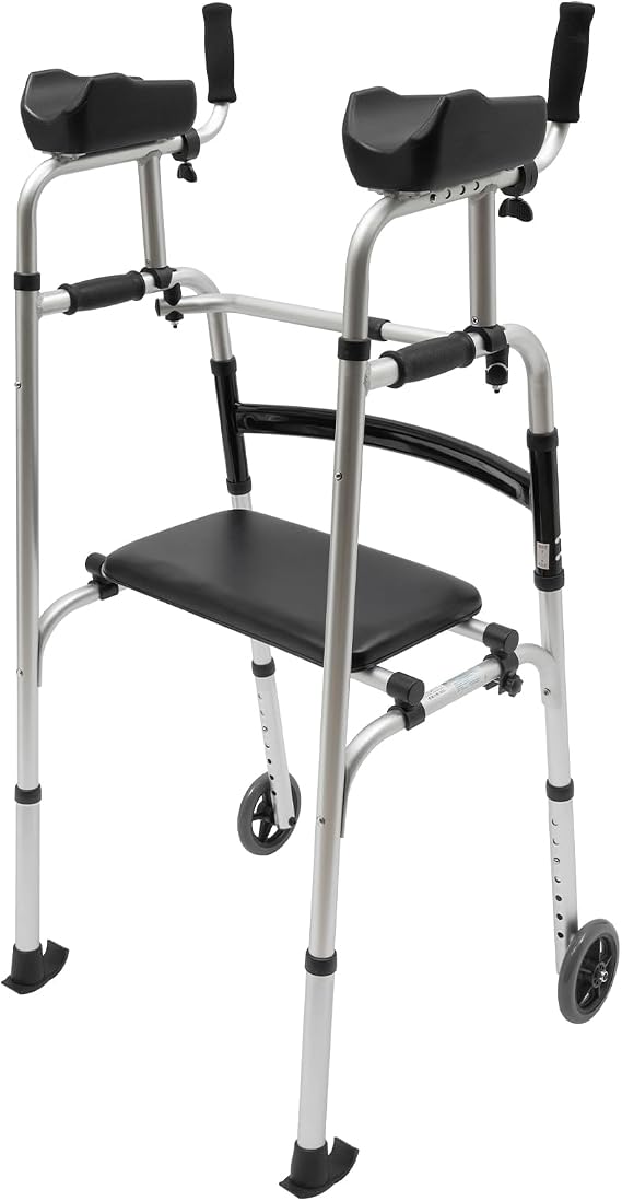 Folding Adjustable Upright Rollator Mobility Walker Walking Frame with Arm Support and 2 Wheels Stand Up Medical Walker for Elderly Handicap Walking Assist Supports Up to 100 kg/220 lbs