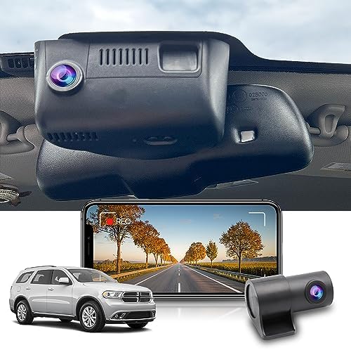 Fitcamx Front 4KRear 1080P Dash Cam Adapts for Dodge Durango 2014-2020 HD2-6072with Vent at Front, OEM Look, Dual HD Video, Built-in WiFi & APP, Loop Recording, G-Sensor, Easy to Set, 128GB Card