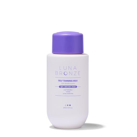 Luna Bronze Self Tanning Milk | Buildable Sunless Tanner Lotion with Hyaluronic Acid, Niacinamide and Ceramides | Streak Free, Hydrating, Natural DHA | Vegan, Cruelty Free (270ml/9.1 fl. oz)