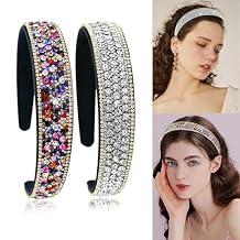 2 Pieces Gorgeous Rhinestone Headbands Fashion Hair Accessories Glitter Sparkly Crystal Diamond Headbands for Girls Women(Silver, Rainbow)