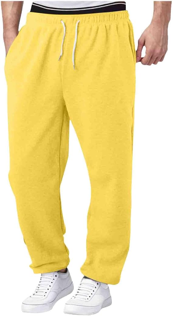 Sweatpants for Men Baggy Uncuffed, Mens Sweatpants Joggers Fleece Drawstring Straight Leg Lounge Trousers Gym Athletic Pants
