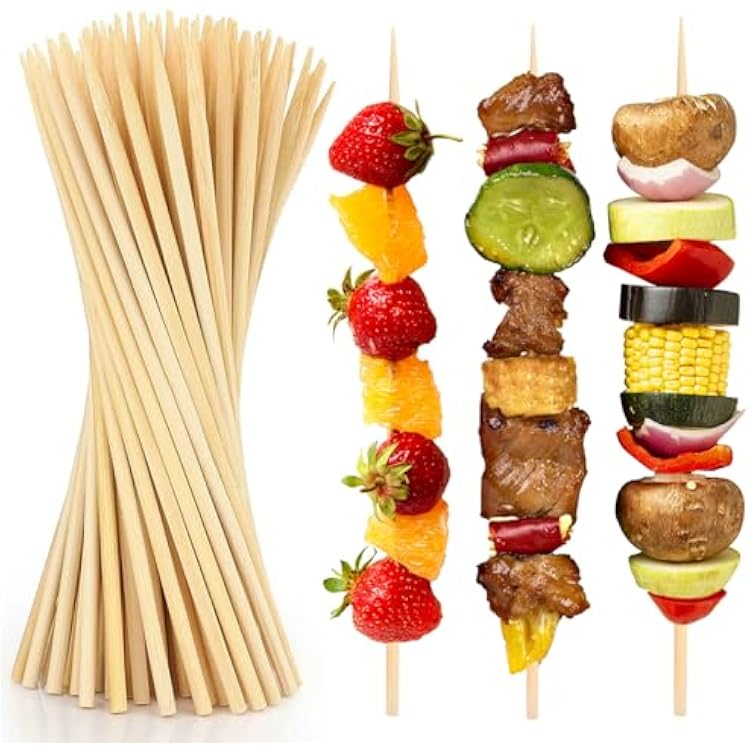 300 Pcs 12 inch Natural Bamboo Skewers, =4mm, PEOUWNES Food Sticks for Appetiser, BBQ, Fruit,Cocktail, Grilling Kebabs, Bouquet, Chocolate Fountain, Corn Dog, Kitchen, Barbecue, Crafting and Party