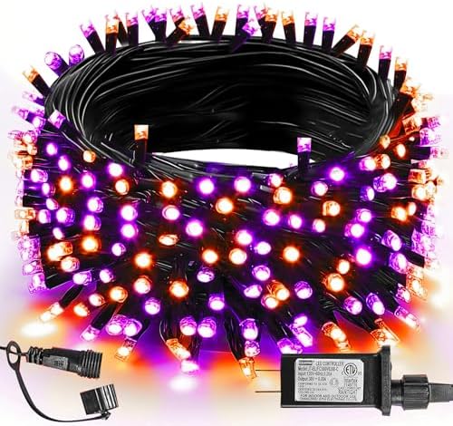 TW SHINE Halloween Lights, 200 LED 66FT Outdoor Halloween Lights Plug in with 8 Modes, Waterproof Light Outdoor, Indoor Decorations for Party Yard Haunted House Decor, Orange and Purple