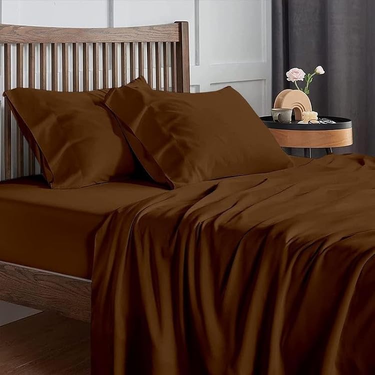 Rajlinen Rv Bunk Bed Sheets 48X80 100% Cotton RV Sheet Set, 4-Piece Fitted Sheets for Camper, Motorhome, Travel Trailer, Cot or Kids Bunk Beds, Deep Pocket, Fits Up to 8 Mattress, Chocolate Solid