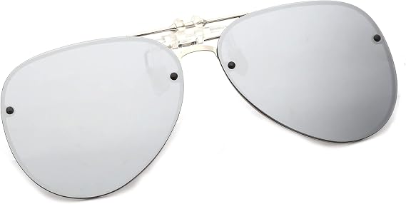JM Clip on Aviator Sunglasses, Polarized Flip up Over Glasses Men Women | UV400 Protection, Fit over Prescription Glasses, Rubber Clip, Black/Mirror Blue/Mirror Silver
