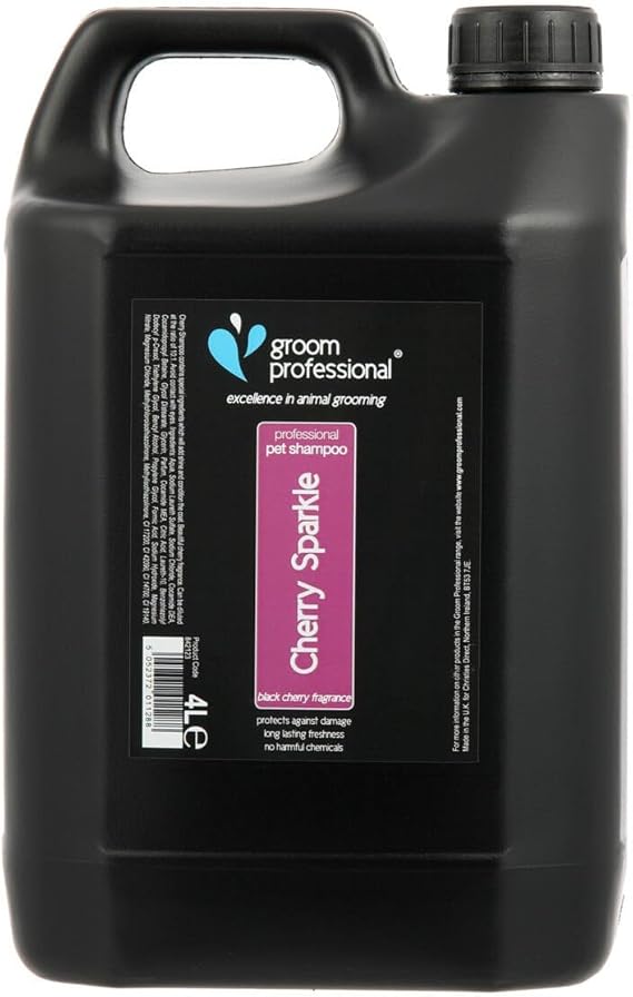 GROOM PROFESSIONAL Cherry Sparkle Dog Shampoo - Deep Cleansing &amp; Repairing Pet Grooming Shampoo for Smelly Dogs &amp; Puppies - Soothing Relief for Itchy Skin - Cherry Extracts for Shine &amp; Condition, 4L