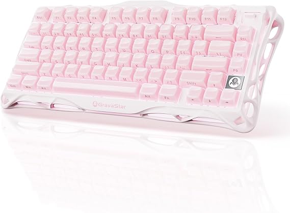 GravaStar Mercury K1 75% Pink Wireless Keyboard, Aluminum Alloy Exoskeleton Design Mechanical Gaming Keyboard, Gasket Hot-Swap Socket, Linear Switches, RGB BacklitSakura Pink