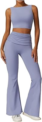 2 Piece Yoga Set Womens Running Sports Fitness Suit Bra & Pants Breathable Quick Drying Gym Clothes Workout SportwearTank Pants Haze Blue,S