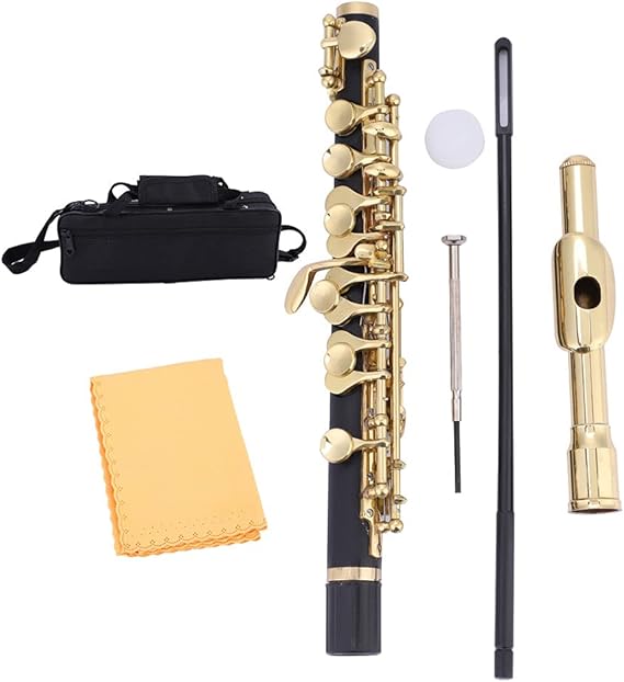 C Key Piccolo Half Size Flute Instrument with Padded Box Cleaning Rod for Beginners(Gold)