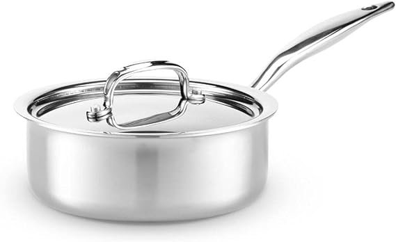 Heritage Steel 2 Quart Saucepan - Titanium Strengthened 316Ti Stainless Steel with 5-Ply Construction - Induction-Ready y Clad, Made in USA