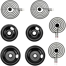 Electric Stove Range Burner Element MP22YA and Black Porcelain Drip Pans 318067041 318067051 Replace 5304430149 5304430150 Compatible with Frigidaire Ken-more | Upgrade by PANDEELS