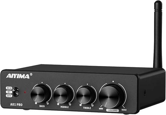 AIYIMA A01 Pro 100W x 2 Power Amplifier Bluetooth 5.1 Class D Amp TPA3116 2.0/2.1 Channel Stereo Amplifier Receiver Mini Speaker Amp with 3.5mm AUX Output + DC24V Power Adapter Black | With Treble Bass Tone Control & SUB Out | Mini Home Audio Component Amplifier for Home Bookshelf Passive Speaker 24V Adapter