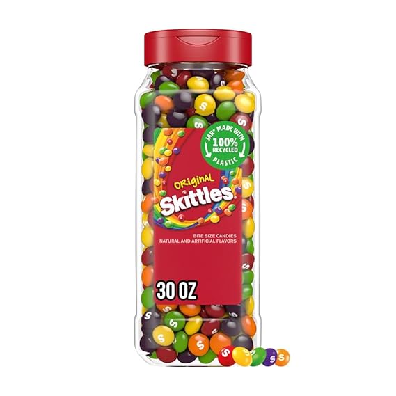 SKITTLES Original Chewy Fruity Rainbow Candy 30Oz Resealable Bulk Candy Jar