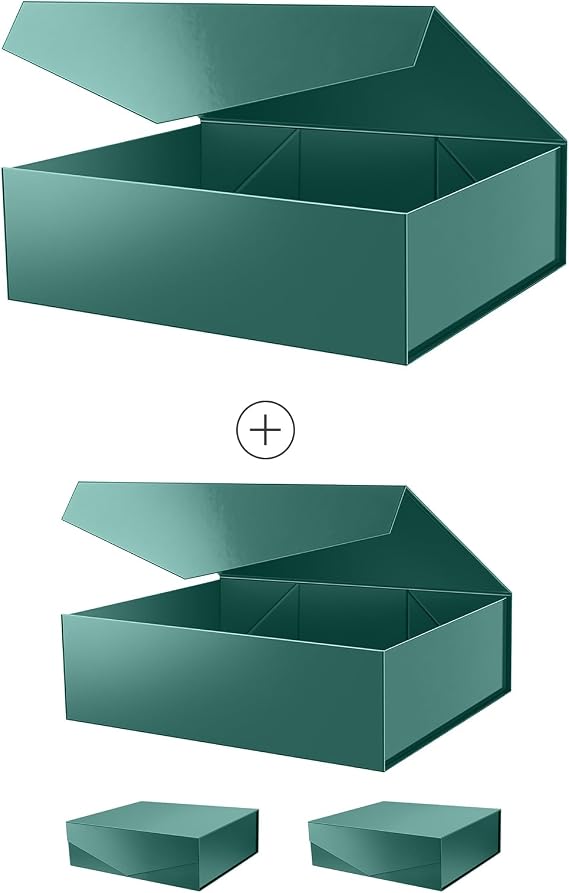 PACKHOME 16.3x14.2x5 Inches, 4 Extra Large Gift Boxes with Lids, Gift Boxes for Clothes and Large Gifts (Glossy Green)