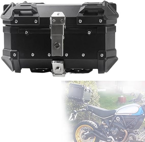 Aluminum Motorcycle Trunk Top Case Box 28L 36L 45L 55L 65L 80L 100L Storage Carrier Case with Security Lock, Motorbike Tail Box Tour Storage Waterproof Motorcycle Top Box(Black,28L)