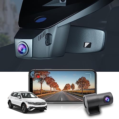 Fitcamx Front 2KRear 1080P Dash Cam Adapts for Volkswagen Tiguan 2018-2024 HD2-6179, Wide Body Design, OEM Style, Dual HD Video, WiFi & APP, Loop Recording, Parking Sensor, Easy to Use, 64GB Card